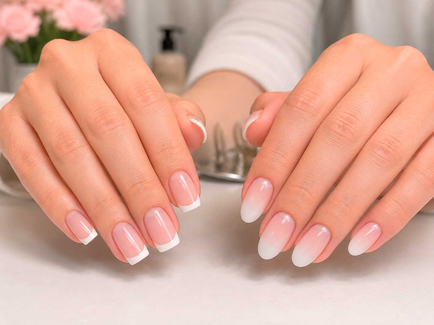 Diferença entre francesinha clássica e Unhas Baby Boomer em degradê