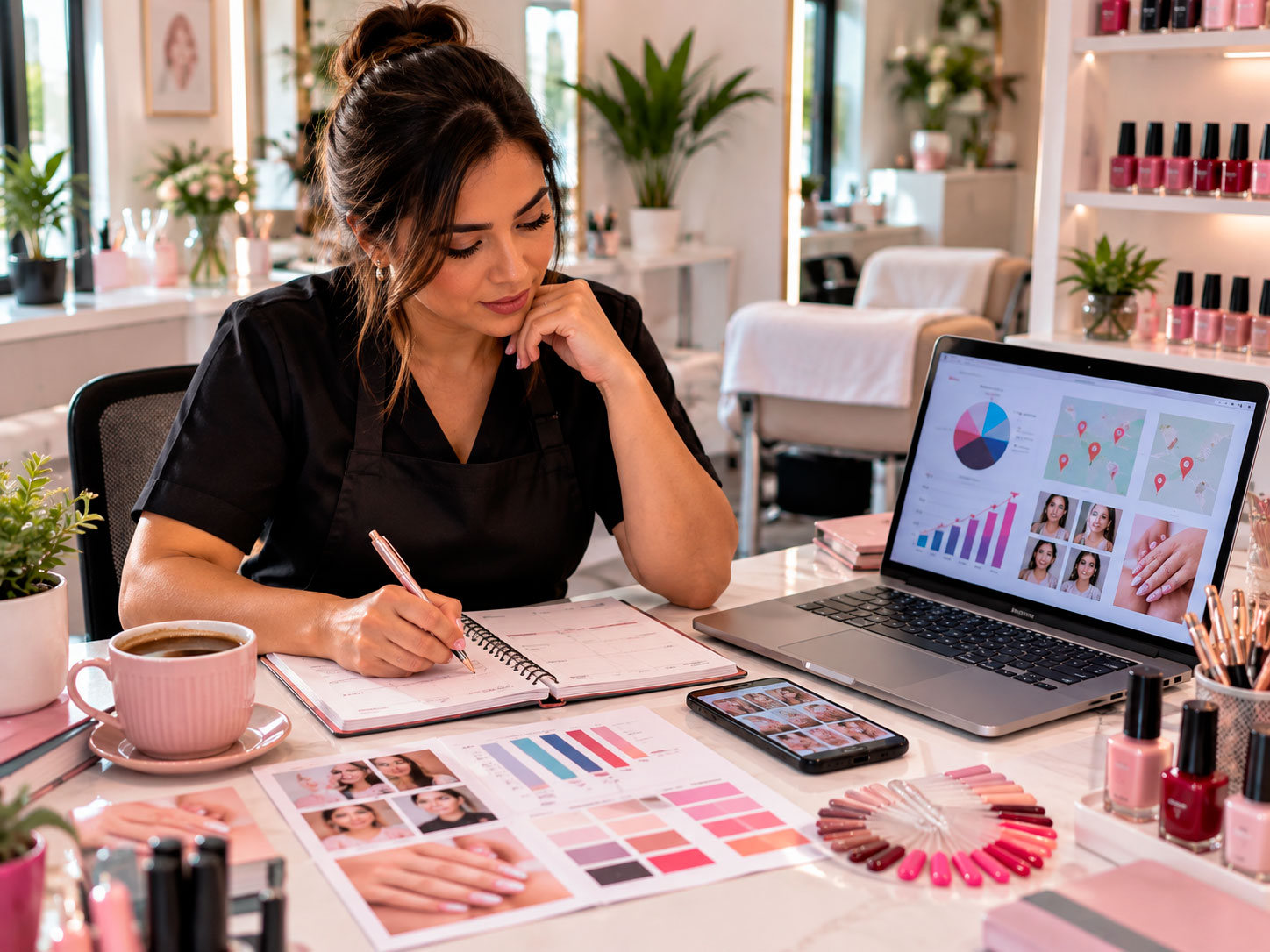 Manicure planejando público, serviços e área de atendimento