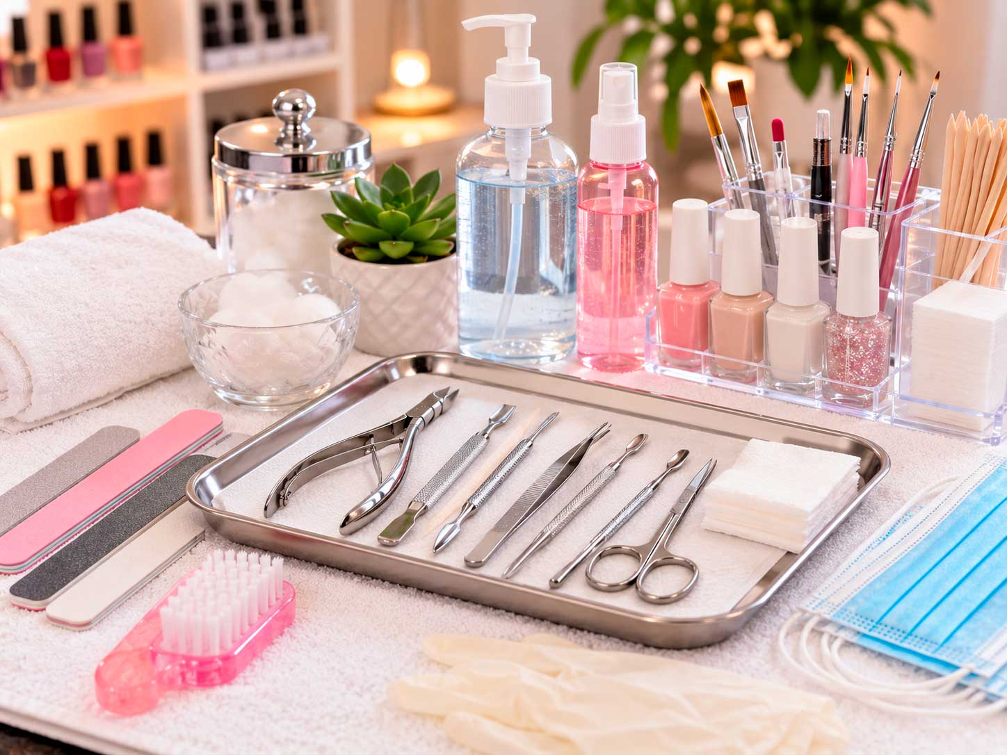 Materiais de manicure higienizados para atendimento seguro em domicílio